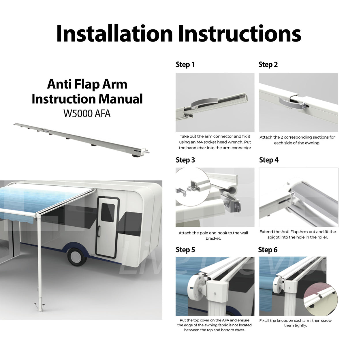 RV Caravan Anti Flap Kit Awning Deflappers 8Ft Long 4pc Set