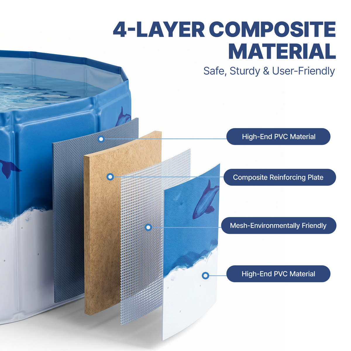 Foldable Pet Swimming Pool, Round Dog Pool, Heavy Duty Pet Bathing Tub for Outdoor Water Play, 160 x 45cm