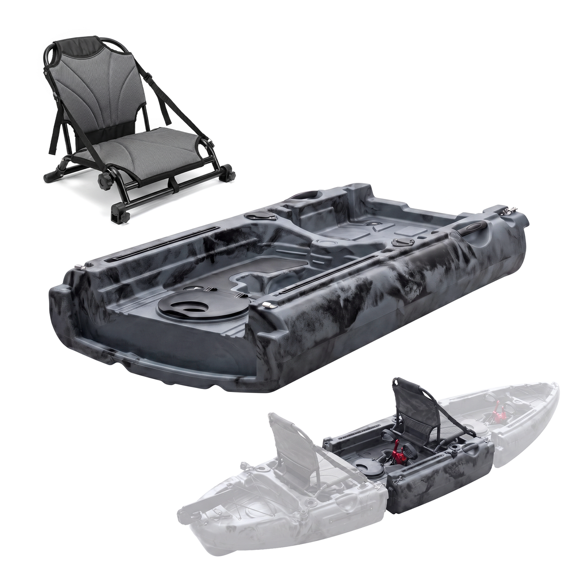 Modular Mid-Section Fin Drive Pedal Fishing Kayak for Saltwater Freshwater - Grey