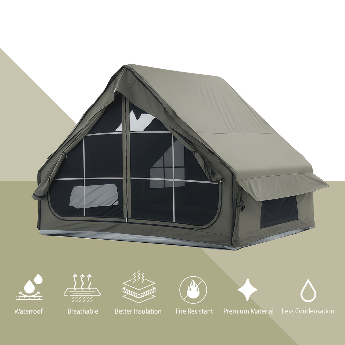Inflatable Tech Cotton Tent, Portable All-Season Pop Up Waterproof, Breathable, Fire-Resistant 6 People Camping Tent, Sets Up in 5 Minutes