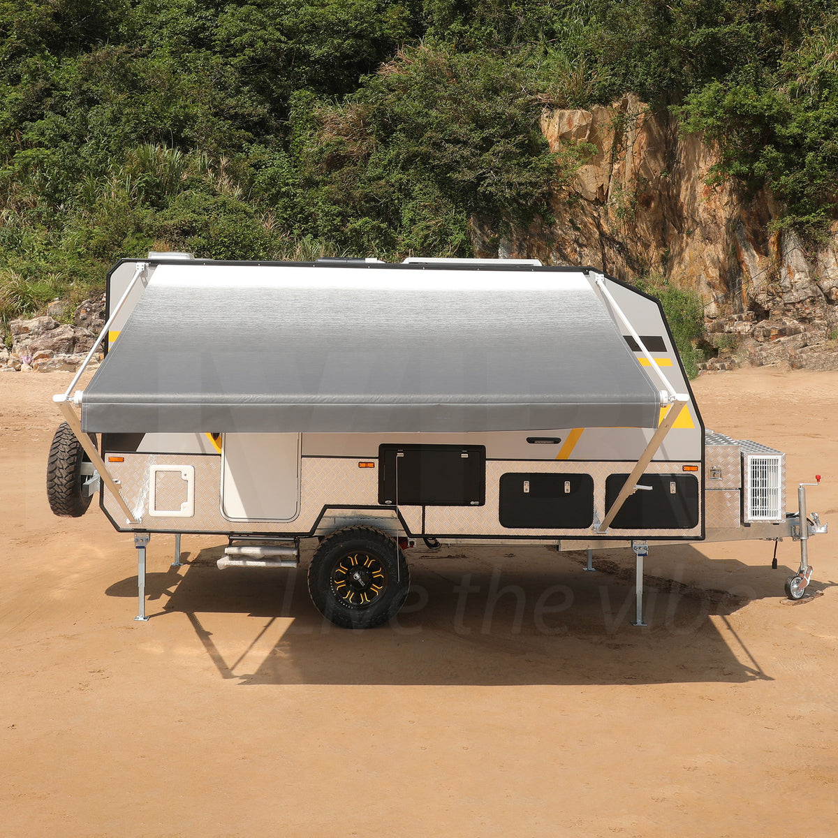 Premium Caravan Roll Out Awning RV Replacement Vinyl Fabric 10ft Grey Gradient