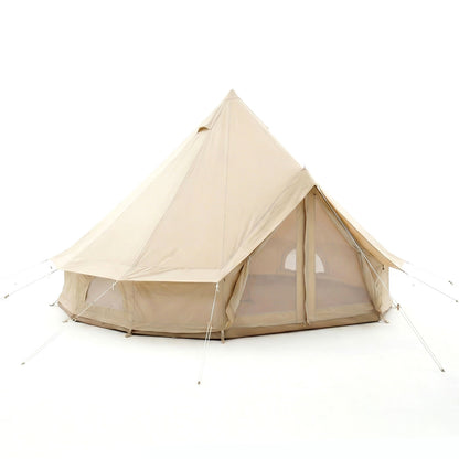 Outdoor360 4-12 Person Canvas Bell Tent | 3-6 Meter | Waterproof & 4 Season | Glamping and Camping | 4 Mesh Windows | Rain Cap | Outdoor Party
