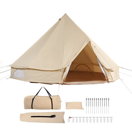 Outdoor360 4-12 Person Canvas Bell Tent | 3-6 Meter | Waterproof & 4 Season | Glamping and Camping | 4 Mesh Windows | Rain Cap | Outdoor Party