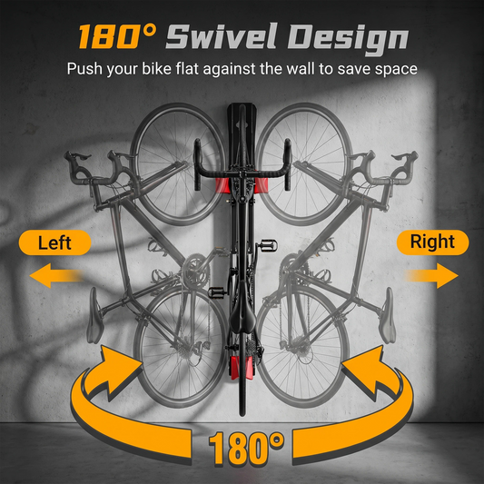 180° Swivel Bike Rack Wall Mount - Wheels Sizes up to 61-73.7 cm(24"-29"), Foldable & Adjustable Length Bike Stand for Most Bike Types