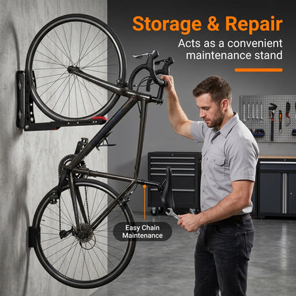 180° Swivel Bike Rack Wall Mount - Wheels Sizes up to 61-73.7 cm(24"-29"), Foldable & Adjustable Length Bike Stand for Most Bike Types