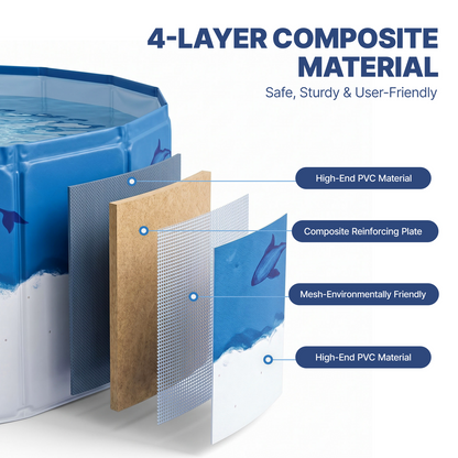 Foldable Pet Swimming Pool, Round Dog Pool, Heavy Duty Pet Bathing Tub for Outdoor Water Play, 160 x 45cm