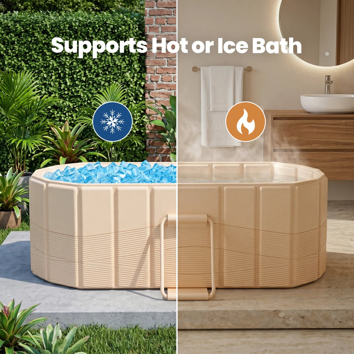 120cm Portable Ice Bath Tub, Foldable Collapsible Freestanding Tub for Adult, Large Non-Inflatable Deep Soaking Tub with Lid, Hot Cold SPA