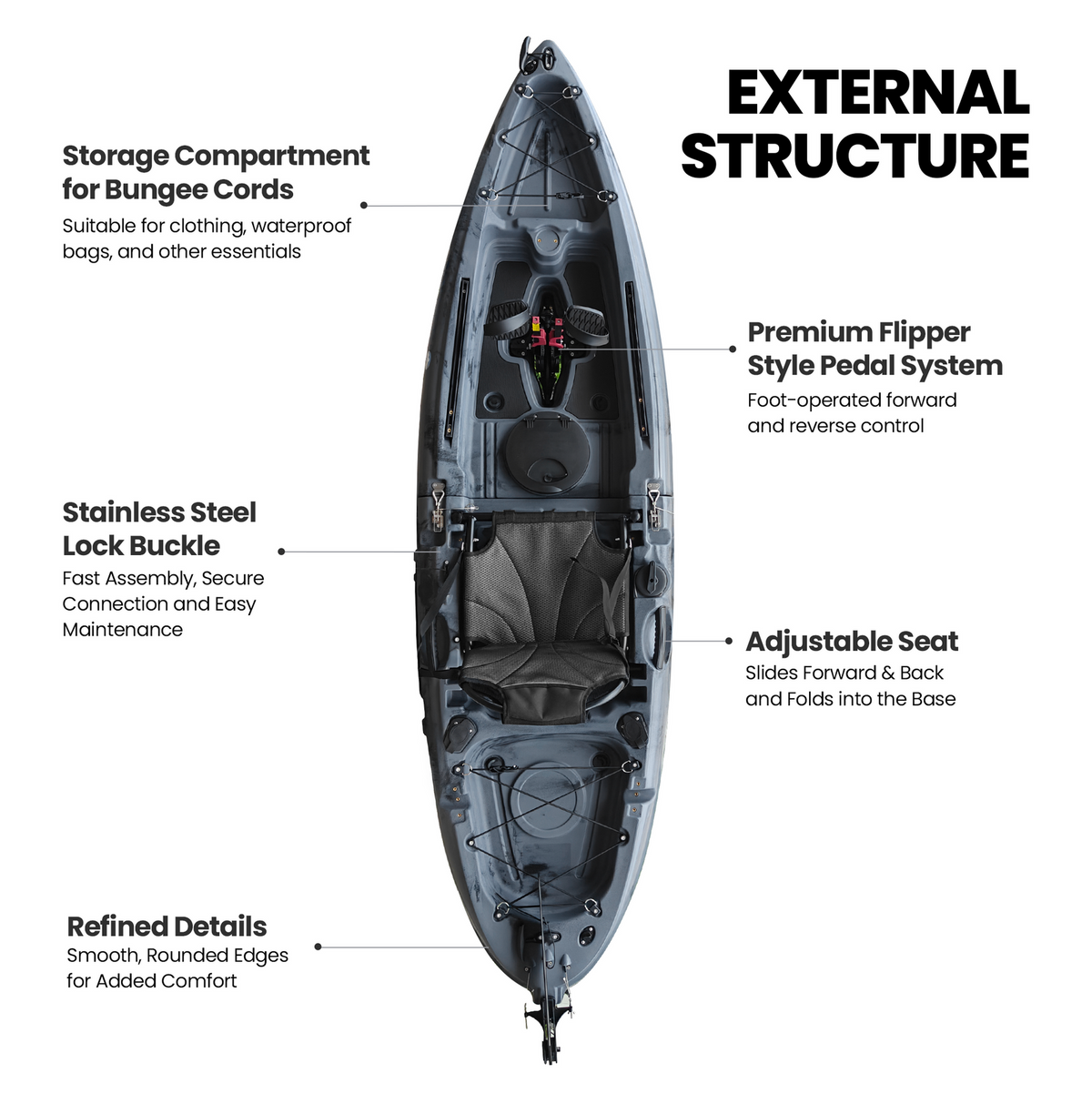 Modular Fin Drive Pedal Fishing Kayak 2.7m for Saltwater & Freshwater - Grey