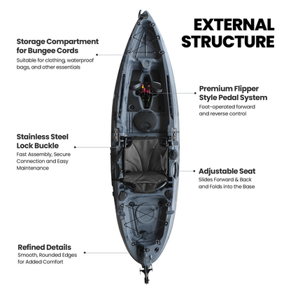 Modular Fin Drive Pedal Fishing Kayak 2.7m for Saltwater & Freshwater - Grey