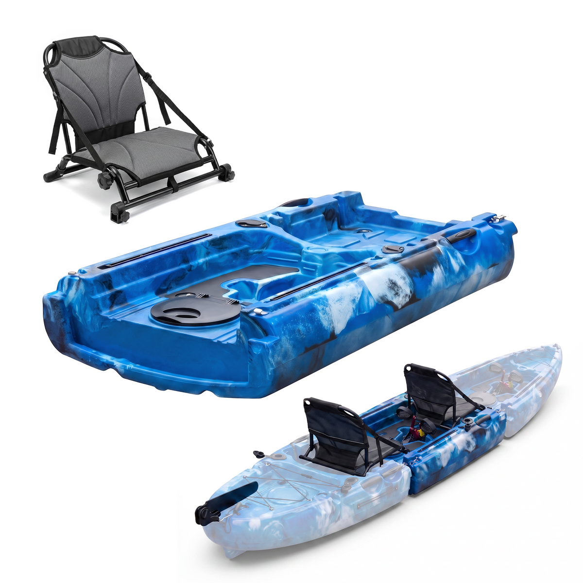 Modular Mid Section Fin Drive Pedal Fishing Kayak for Saltwater Freshwater - Blue