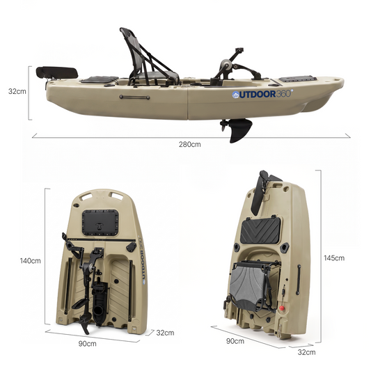 Modular Propeller Drive Pedal Fishing Kayak 2.8m for Saltwater & Freshwater - Brown
