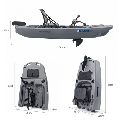Modular Propeller Drive Pedal Fishing Kayak 2.8m for Saltwater & Freshwater - Grey